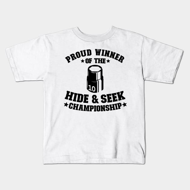 Proud Winner Of The Hide & Seek Championship Funny Mechanic Kids T-Shirt by Kuehni